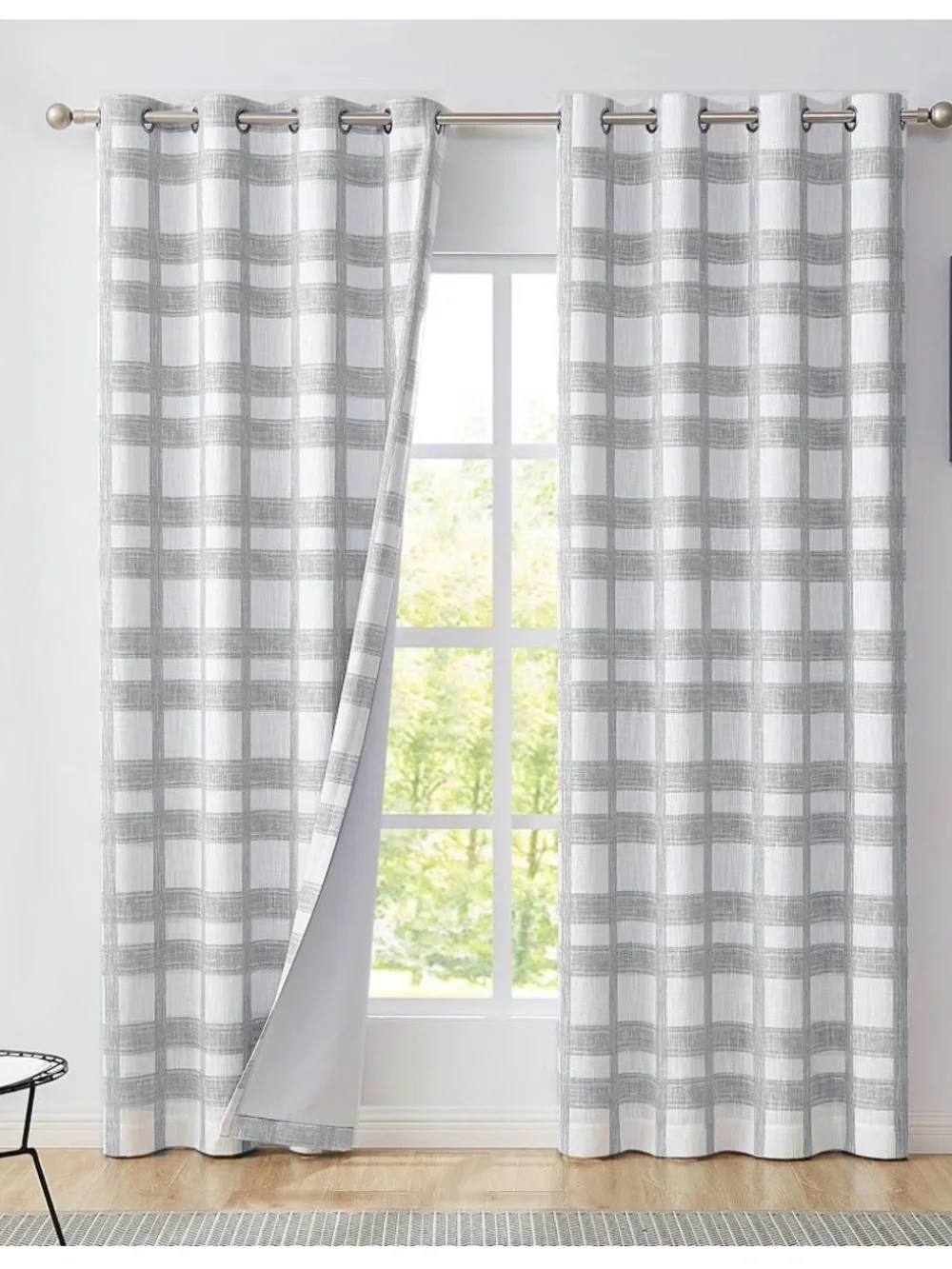 White Light Grey Plaid Blackout Window Curtain Panel 50